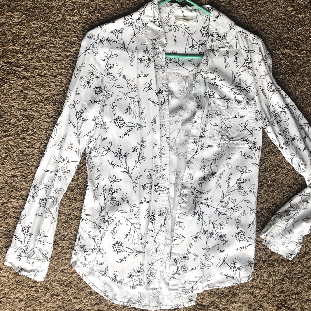 White and Black Floral Button Up